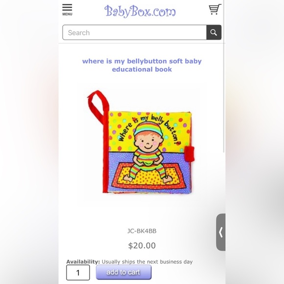 Jellycat “Where Is My Belly Button” Soft Baby Book NWOT - Picture 3 of 6